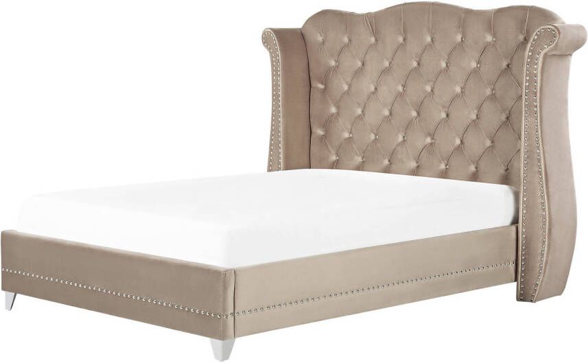 Beliani Ayette Tweepersoonsbed beige fluweel