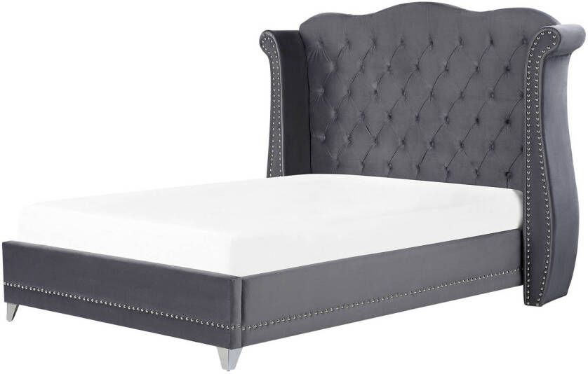 Beliani Ayette Tweepersoonsbed grijs fluweel