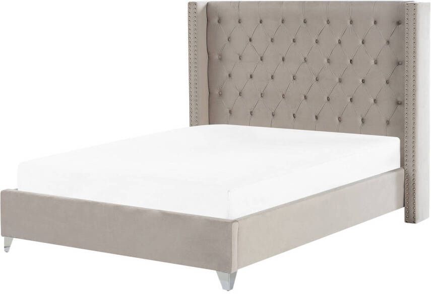 Beliani Lubbon Tweepersoonsbed grijs fluweel
