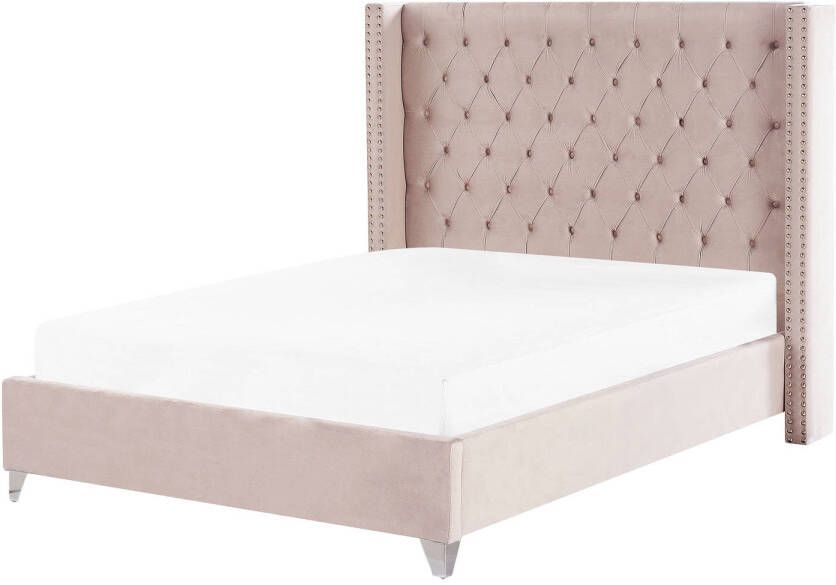 Beliani Lubbon Tweepersoonsbed roze fluweel