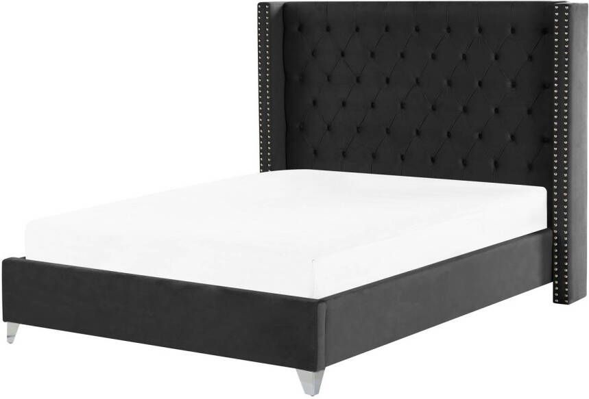 Beliani Lubbon Tweepersoonsbed zwart fluweel