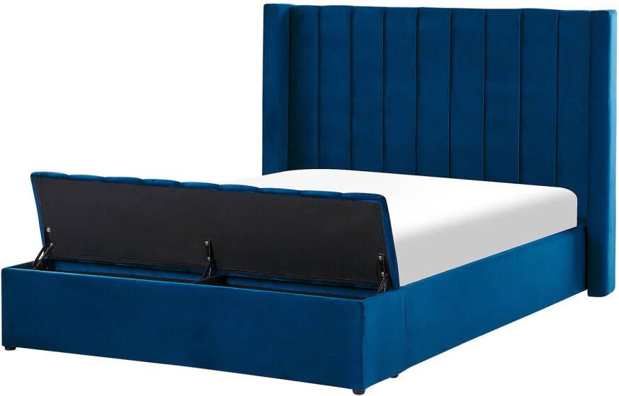 Beliani Noyers Tweepersoonsbed blauw fluweel