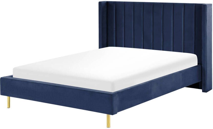 Beliani Vilette Tweepersoonsbed blauw fluweel