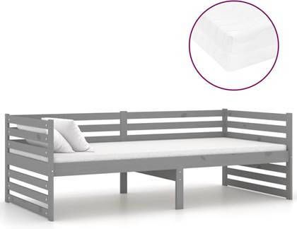 vidaXL Slaapbank met matras massief grenenhout grijs 90x200 cm