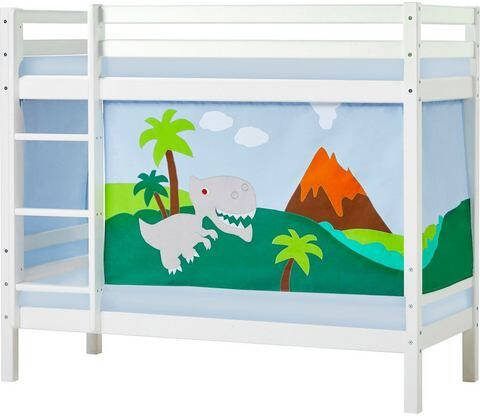 Hoppekids Stapelbed Dinosaurus massief met gordijn & matrassen, 2 maten