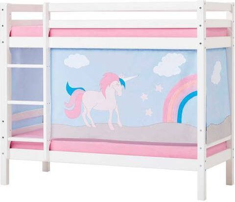 Hoppekids Stapelbed Eenhoorn massief met gordijn & matrassen, 2 maten