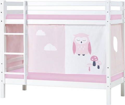 Hoppekids Stapelbed Uil massief met gordijn & matrassen, 2 maten