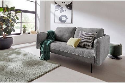 INOSIGN 2, 5 zitsbank Angara van cord bekleding, met 19 cm hoge zwarte metalen poten