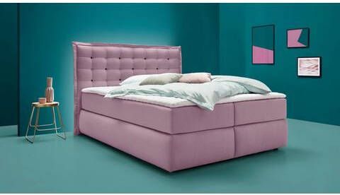 INOSIGN Boxspring Sagres Hoofdbord met 2 kleurige zachte bies en tweekleurige knopen