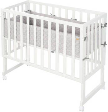 Roba ® Wieg 3 in 1 stijl, wit/zilvergrijs met 4 wieltjes, matras, hoofdbeschermer en veiligheidsbarrière