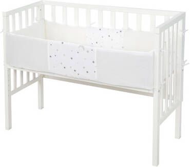 Roba ® Extra bed Safe Asleep® 2 in 1, wit, sterrenhemel grijs met matras, hoofdbeschermer en veiligheidsbarrière