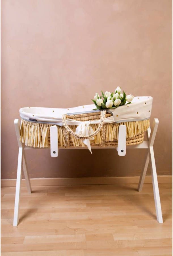 Childhome Moses Mand Raffia + Matras + Jersey Hoes Goud Stippen