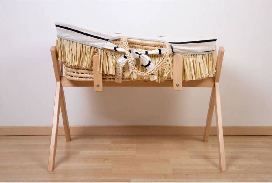 Childhome Mozesmand raffia met matras en hoes marineblauw