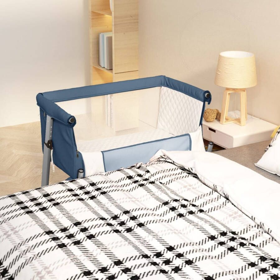 VIDAXL Babybox met matras linnen marineblauw
