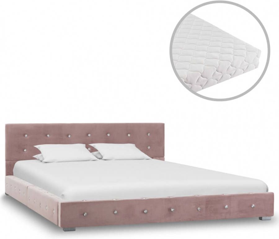 VIDAXL Bed met matras fluweel roze 140x200 cm
