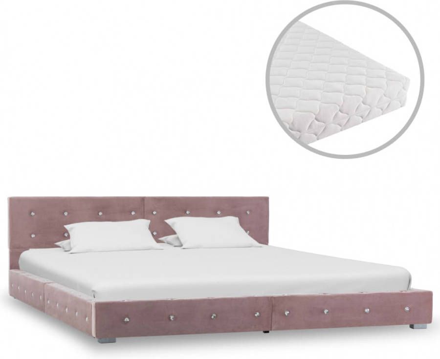 VIDAXL Bed met matras fluweel roze 160x200 cm