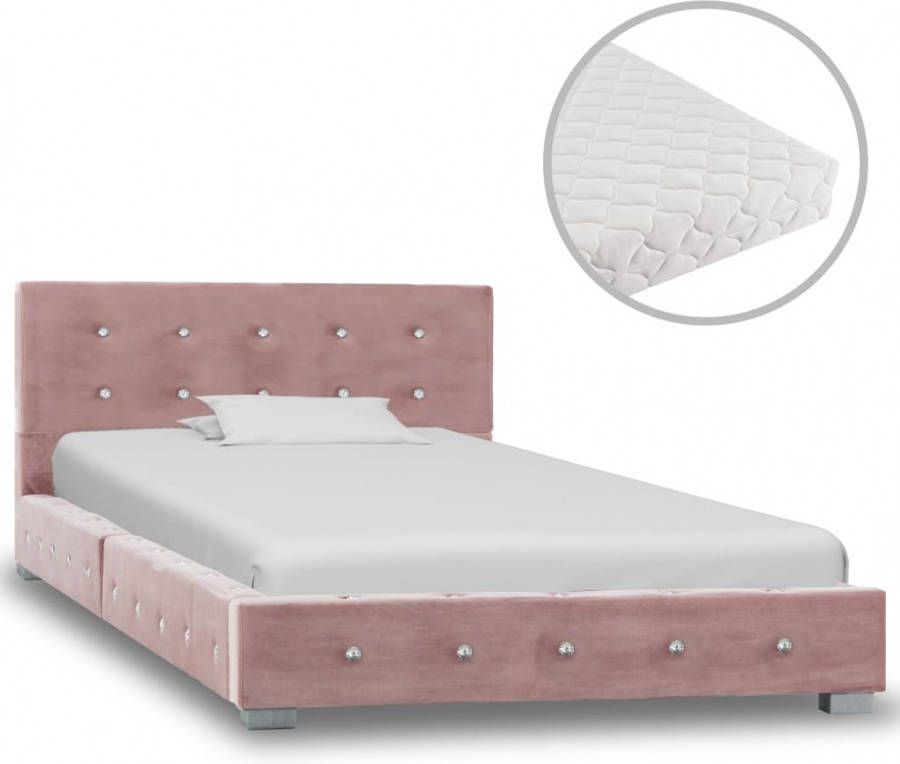 VIDAXL Bed met matras fluweel roze 90x200 cm