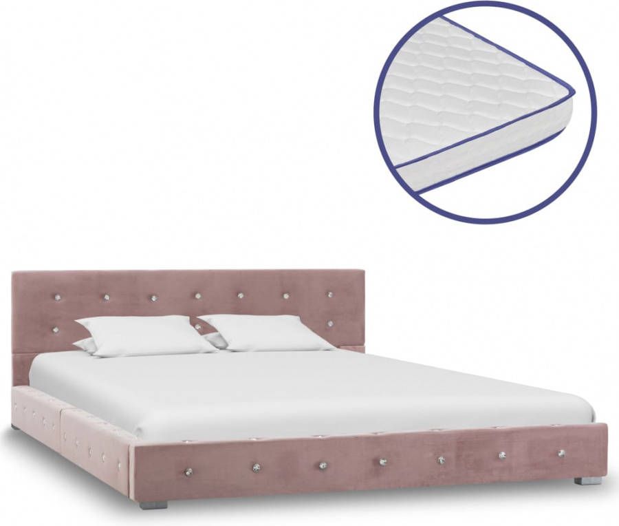 VIDAXL Bed met traagschuim matras fluweel roze 140x200 cm