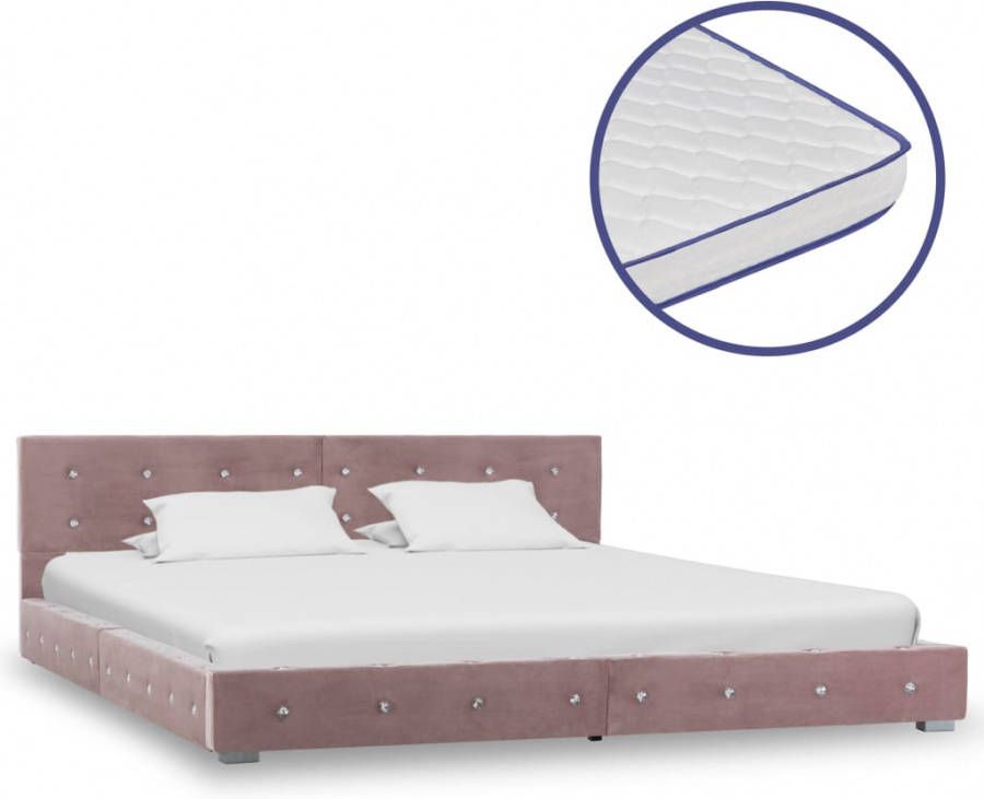 VIDAXL Bed met traagschuim matras fluweel roze 160x200 cm