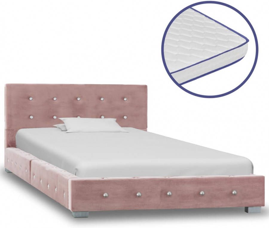 VIDAXL Bed met traagschuim matras fluweel roze 90x200 cm