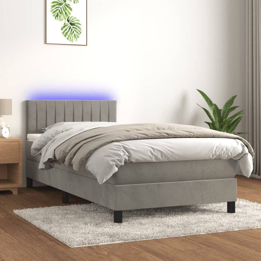 VIDAXL Boxspring met matras en LED fluweel lichtgrijs 80x200 cm