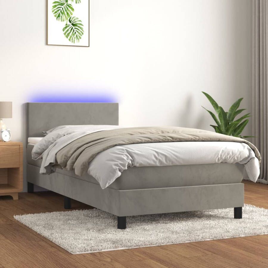 VIDAXL Boxspring met matras en LED fluweel lichtgrijs 80x200 cm