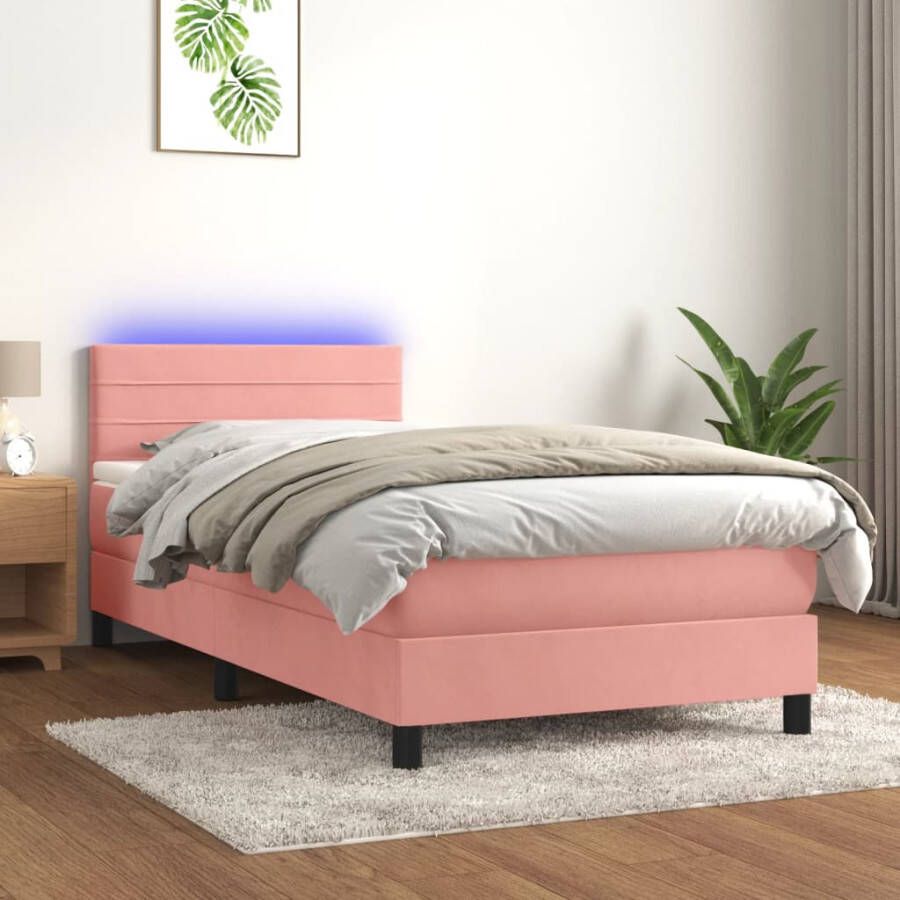 VIDAXL Boxspring met matras en LED fluweel roze 80x200 cm