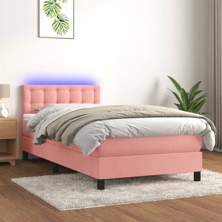 VIDAXL Boxspring met matras en LED fluweel roze 80x200 cm