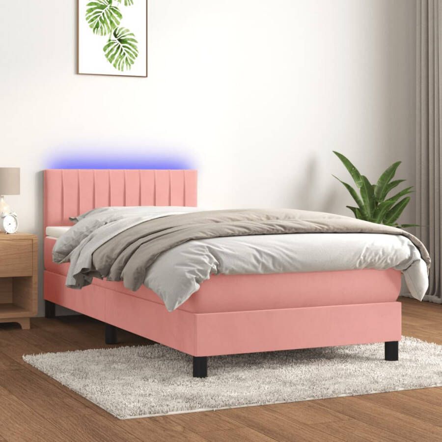 VIDAXL Boxspring met matras en LED fluweel roze 80x200 cm