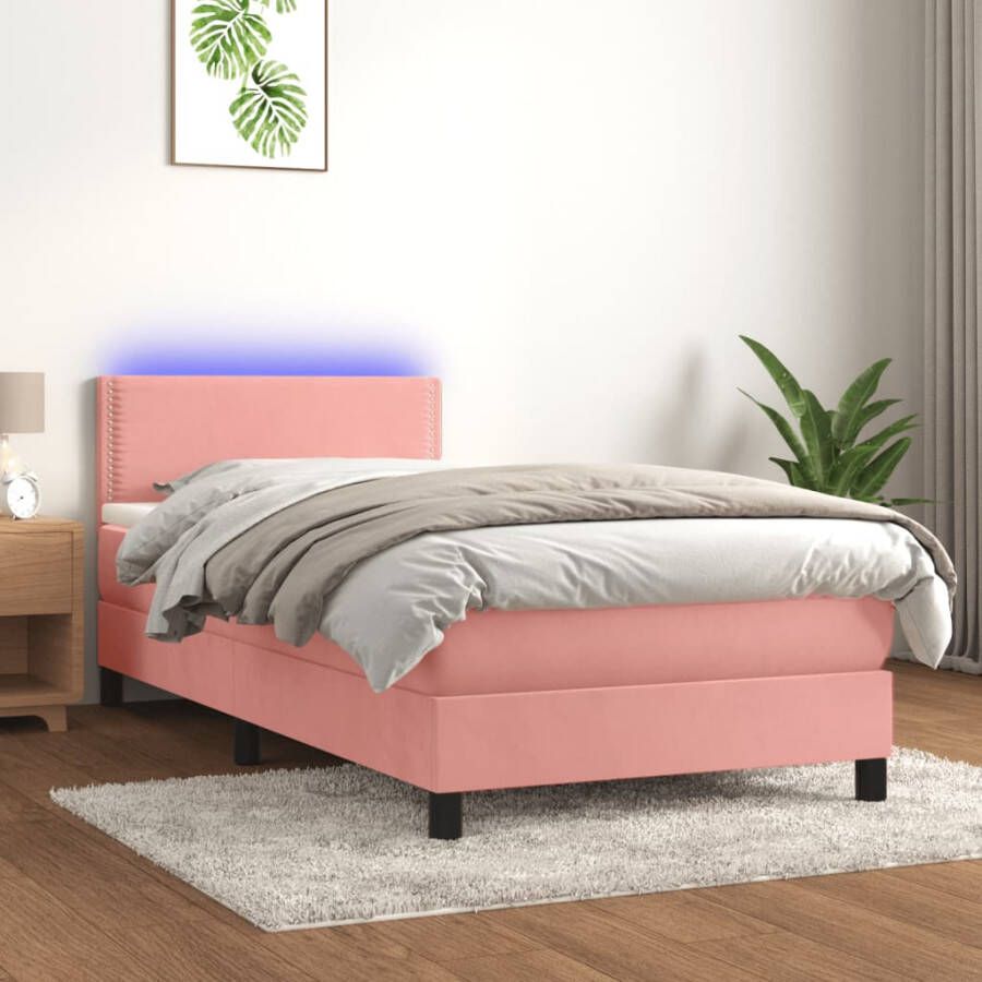 VIDAXL Boxspring met matras en LED fluweel roze 80x200 cm