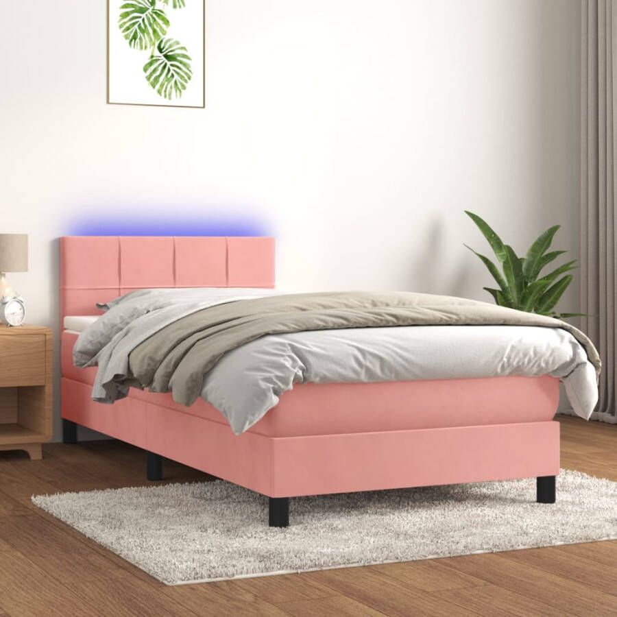VIDAXL Boxspring met matras en LED fluweel roze 80x200 cm