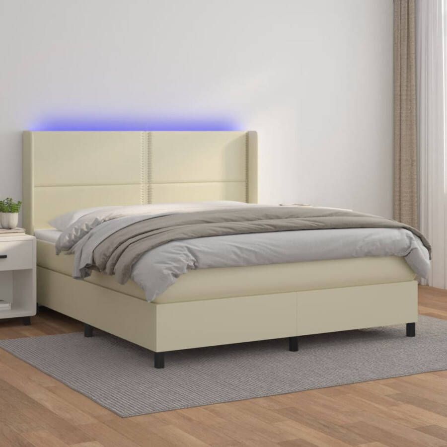 VIDAXL Boxspring met matras en LED kunstleer crè, mekleurig 160x200 cm