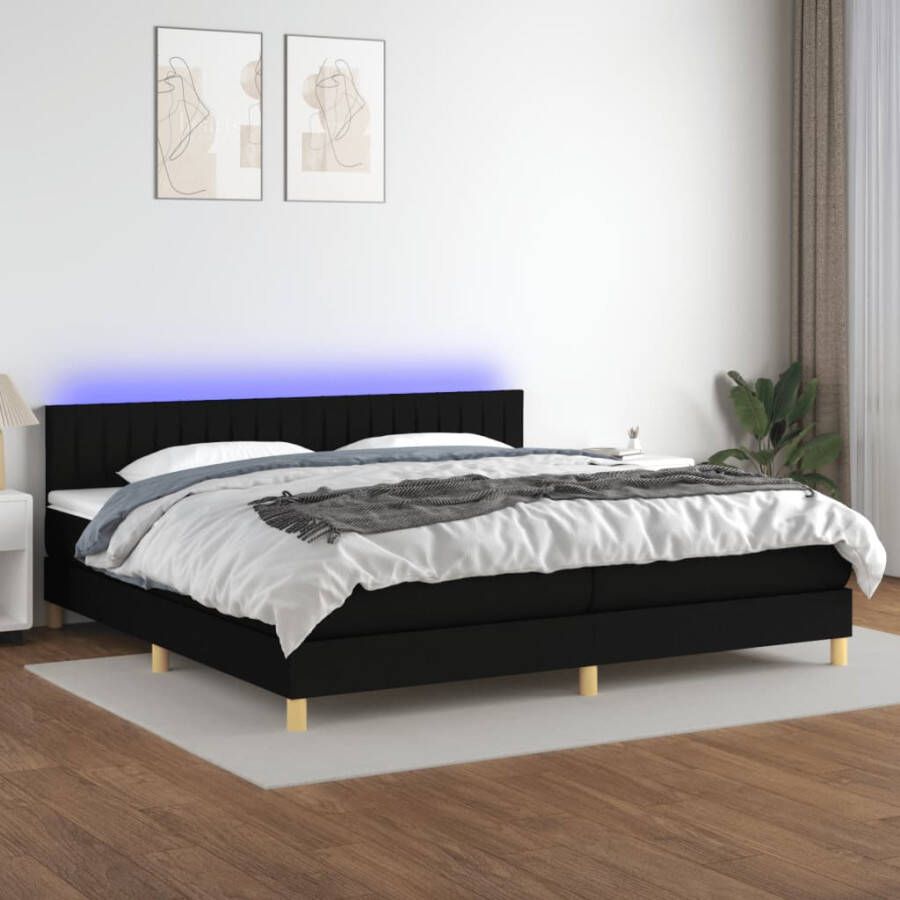 VIDAXL Boxspring met matras en LED stof zwart 200x200 cm