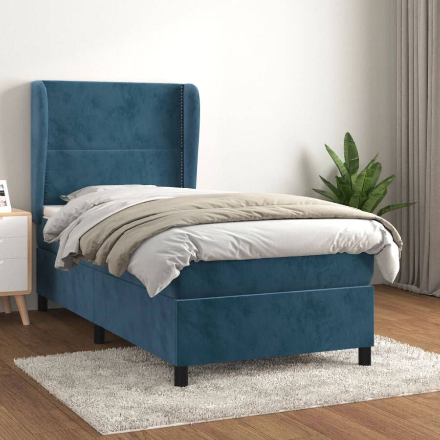 VIDAXL Boxspring met matras fluweel donkerblauw 80x200 cm