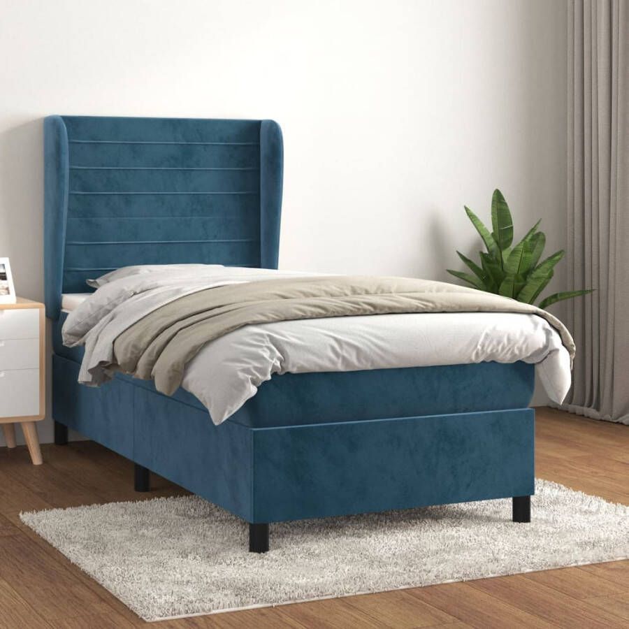 VIDAXL Boxspring met matras fluweel donkerblauw 80x200 cm