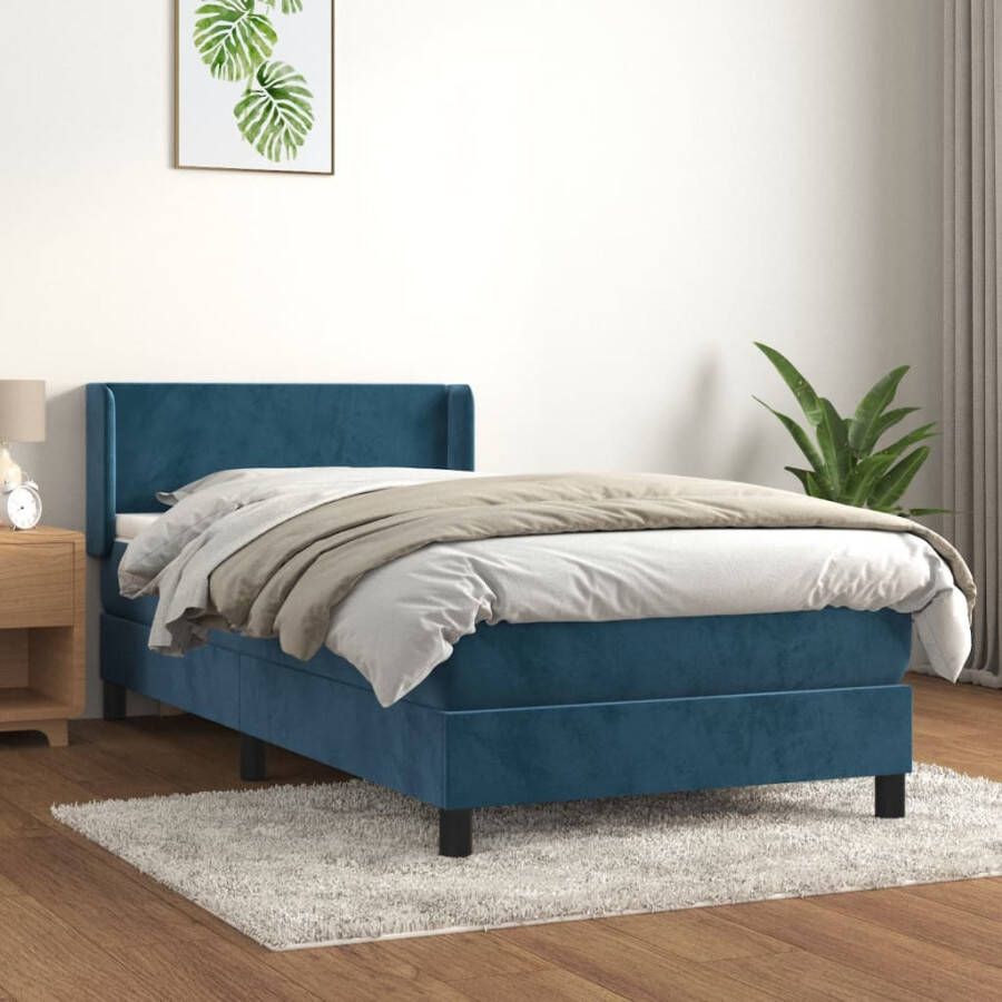 VIDAXL Boxspring met matras fluweel donkerblauw 80x200 cm