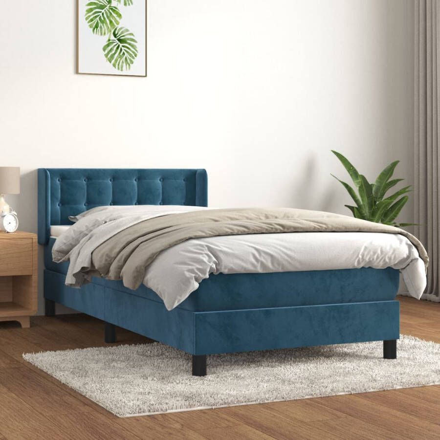 VIDAXL Boxspring met matras fluweel donkerblauw 80x200 cm