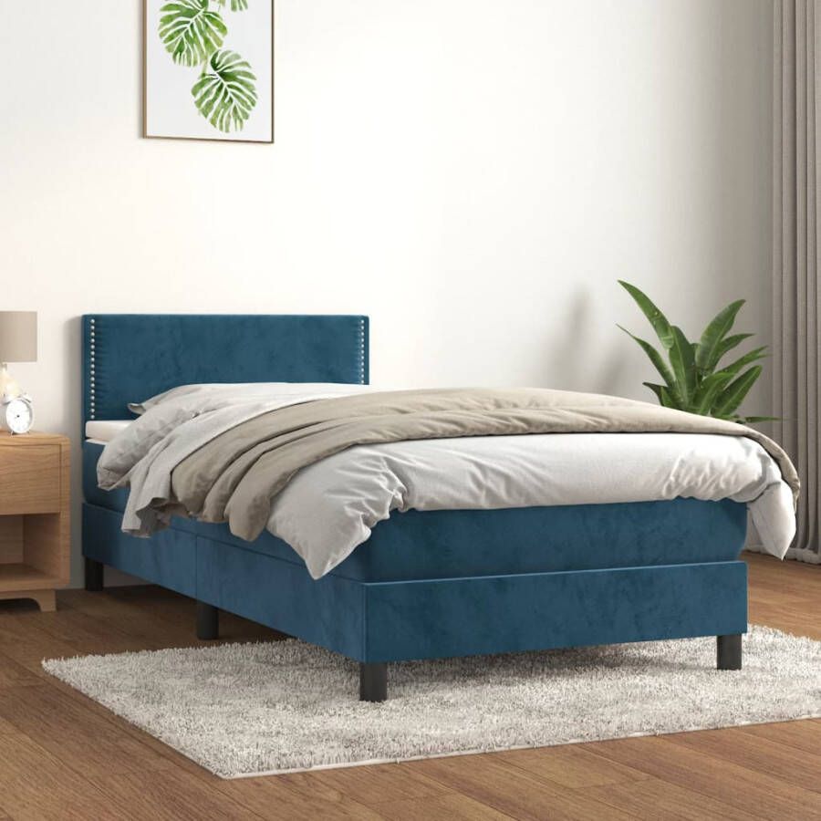 VIDAXL Boxspring met matras fluweel donkerblauw 80x200 cm