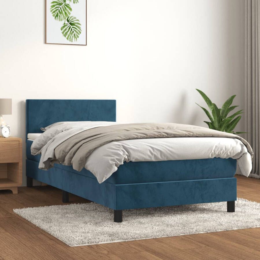 VIDAXL Boxspring met matras fluweel donkerblauw 80x200 cm