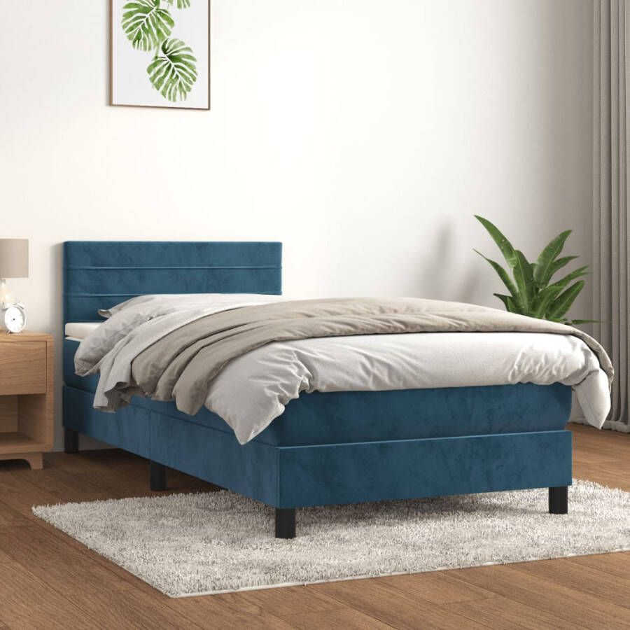 VIDAXL Boxspring met matras fluweel donkerblauw 80x200 cm