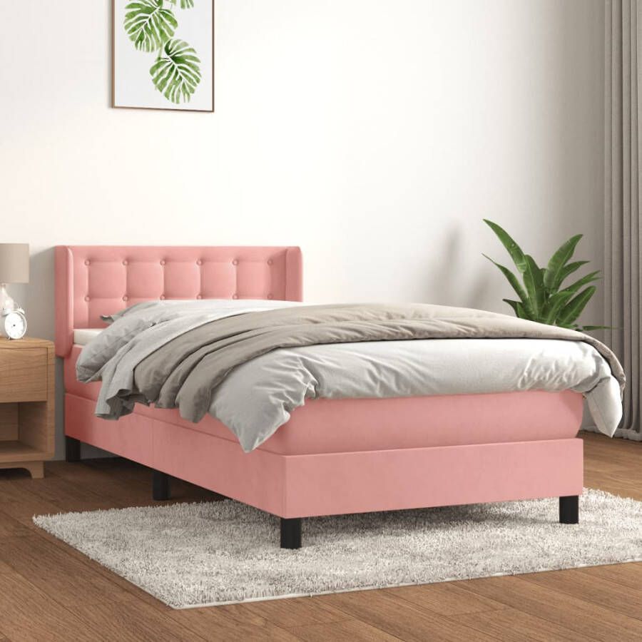 VIDAXL Boxspring met matras fluweel roze 80x200 cm
