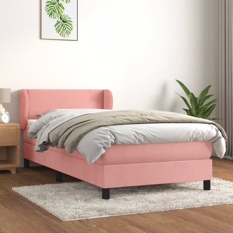 VIDAXL Boxspring met matras fluweel roze 80x200 cm