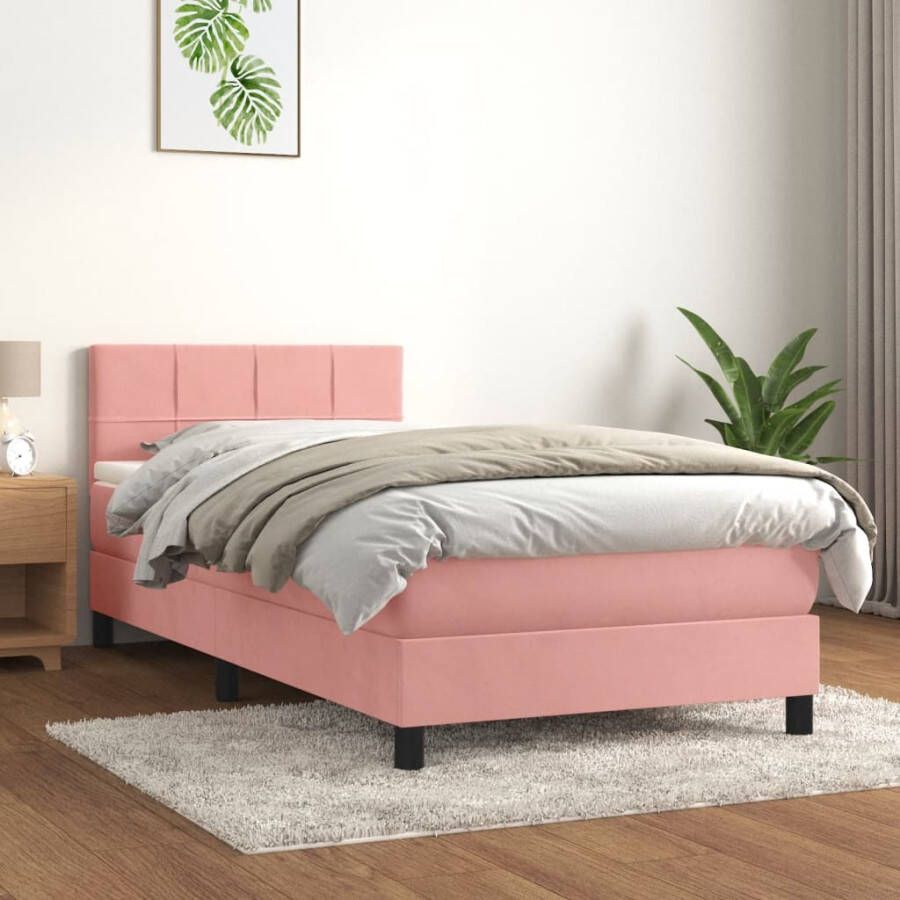 VIDAXL Boxspring met matras fluweel roze 80x200 cm