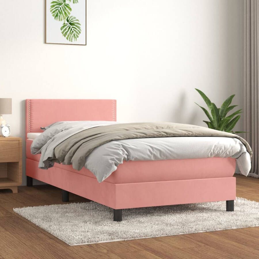 VIDAXL Boxspring met matras fluweel roze 80x200 cm