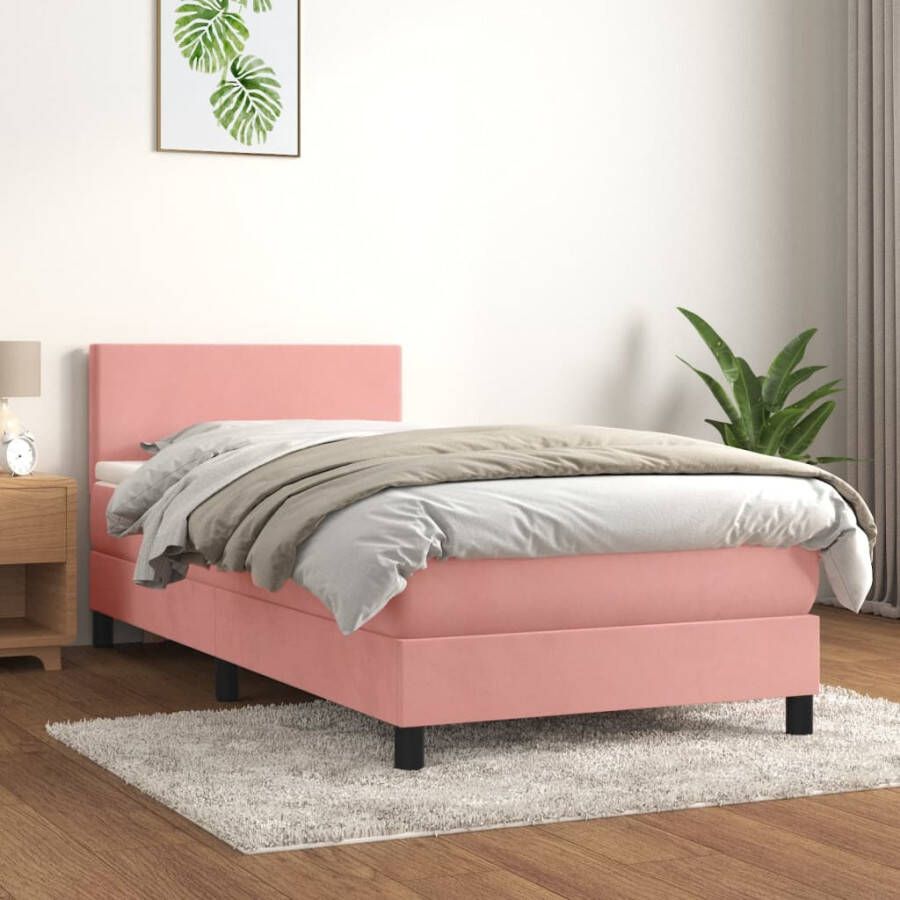 VIDAXL Boxspring met matras fluweel roze 80x200 cm
