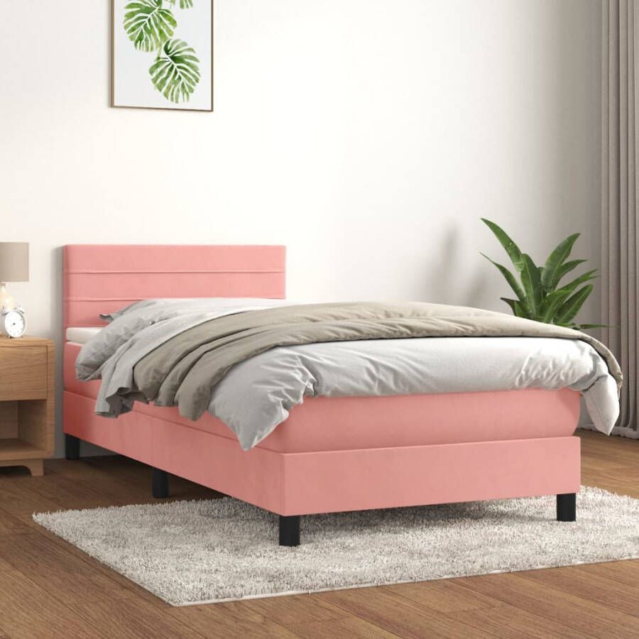 VIDAXL Boxspring met matras fluweel roze 80x200 cm