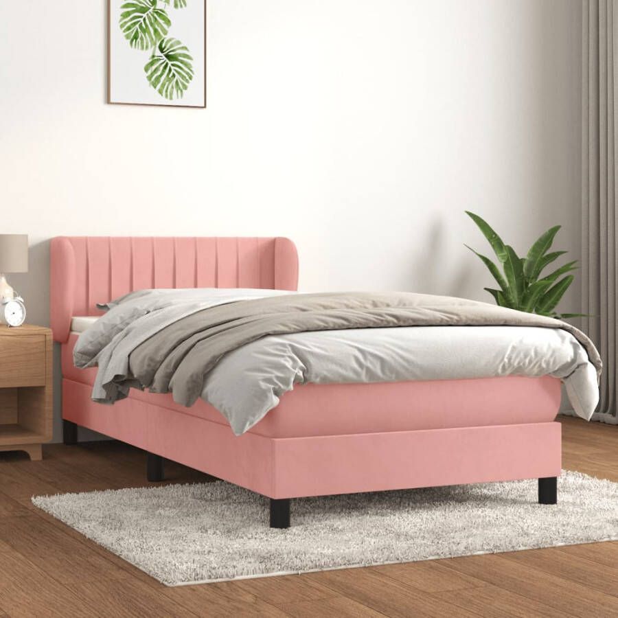 VIDAXL Boxspring met matras fluweel roze 80x200 cm