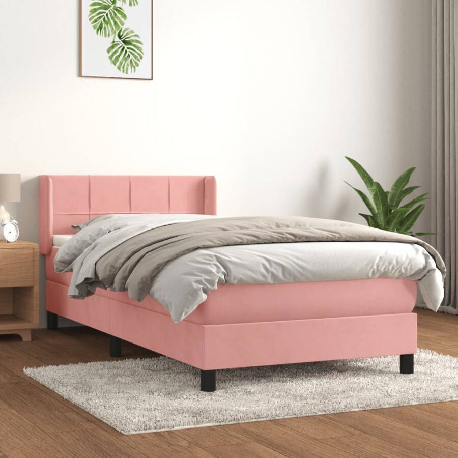 VIDAXL Boxspring met matras fluweel roze 80x200 cm