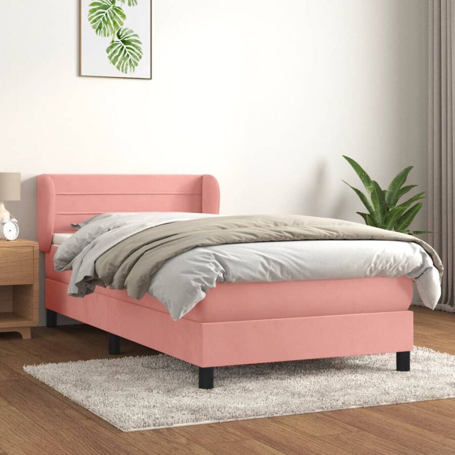 VIDAXL Boxspring met matras fluweel roze 80x200 cm