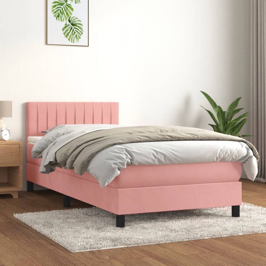 VIDAXL Boxspring met matras fluweel roze 80x200 cm